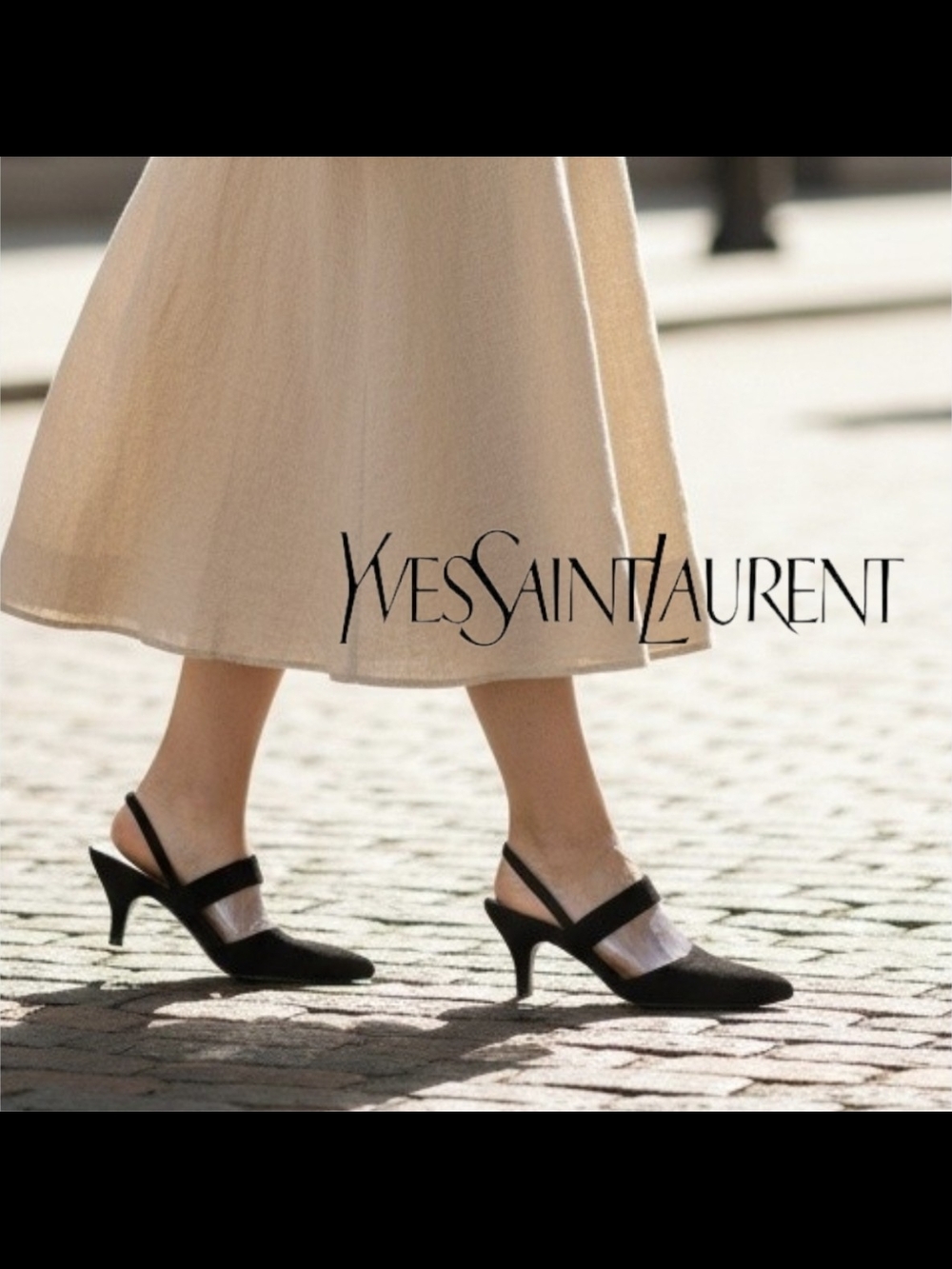 Vintage Yves Saint Laurent Black Suede Slingback Kitten Heels
